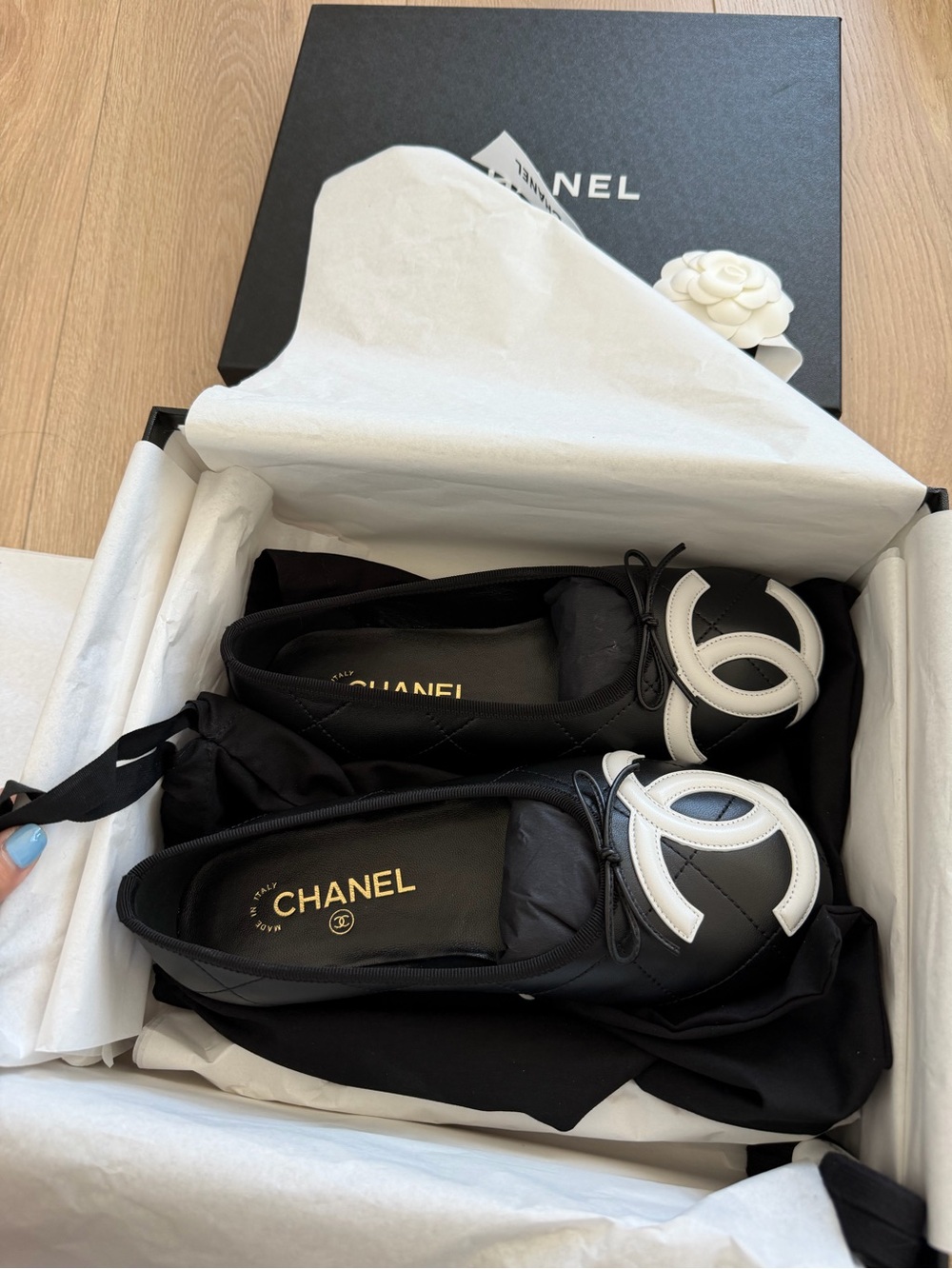 CHANEL Cambon Black Ballet Flats